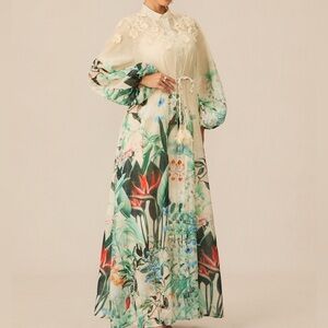 Designer-style Floral Print Puff Sleeve Maxi Dress